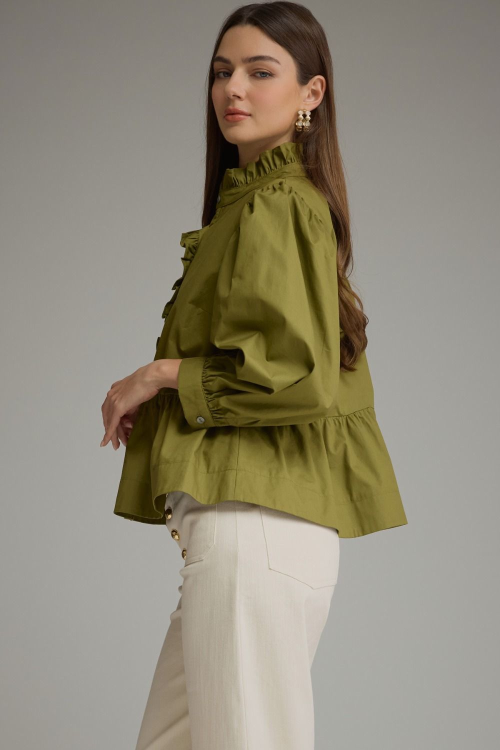 Olive Ruffle Peplum Blouse