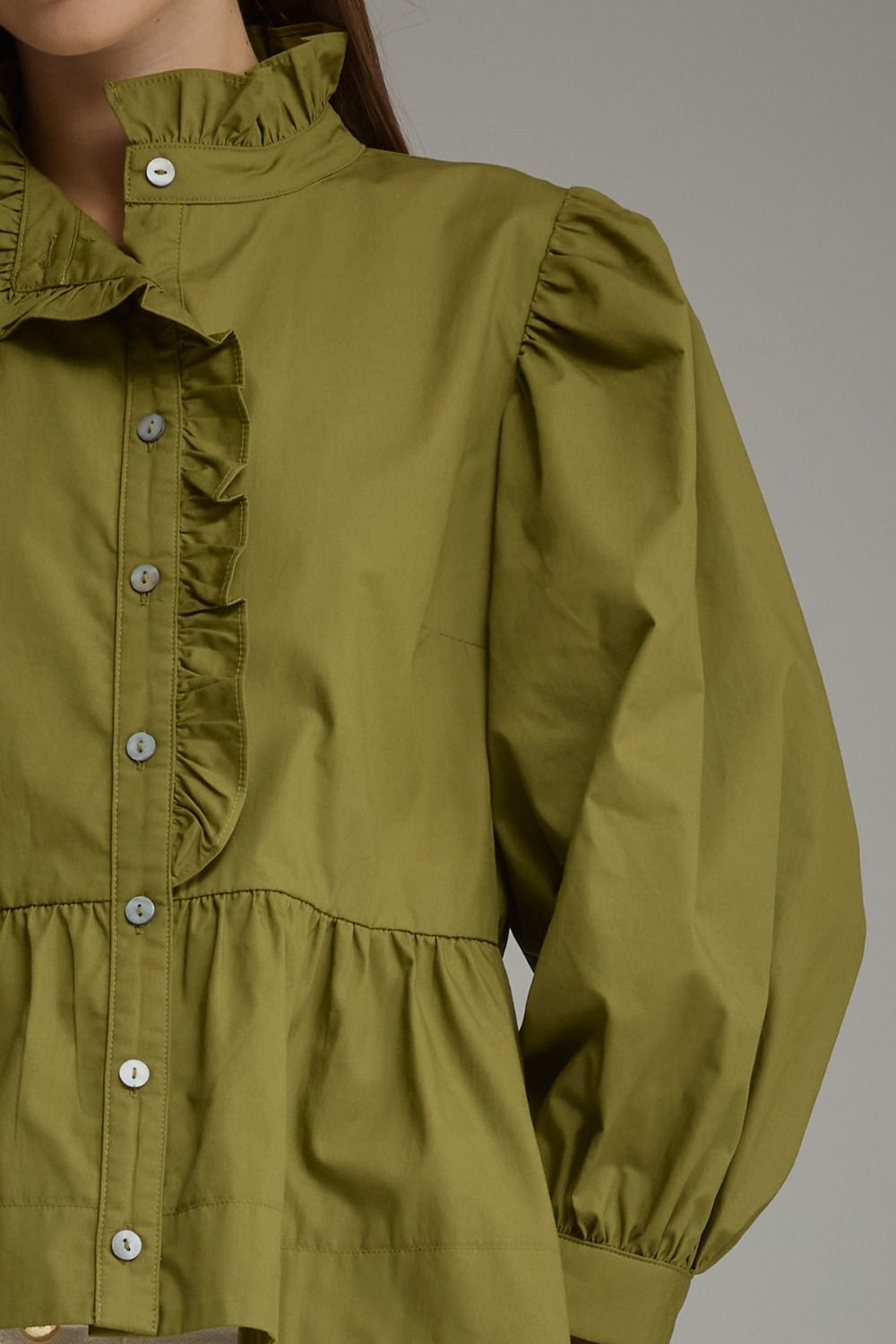 Olive Ruffle Peplum Blouse