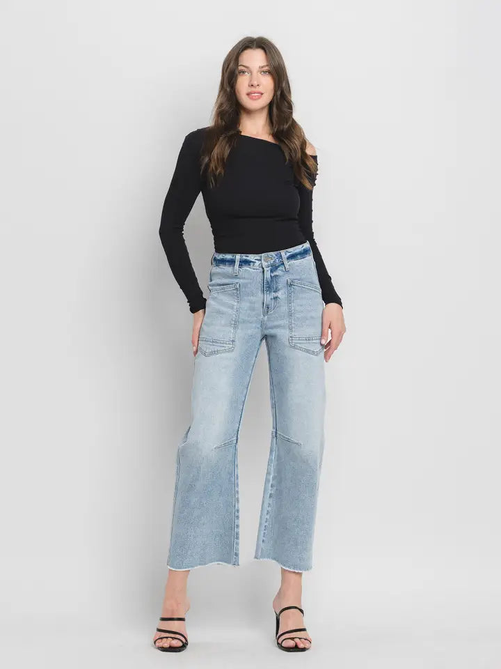 VEREVT Super High Rise Light Wash Barrel Jeans