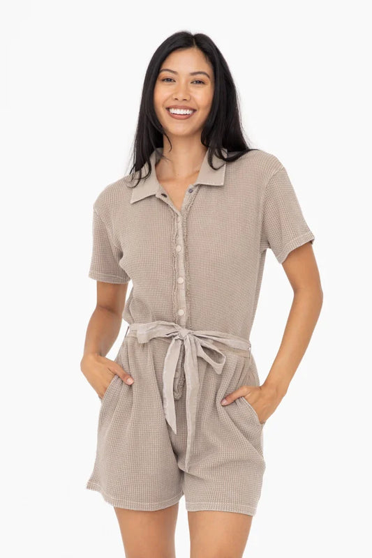 MonoB Mineral Wash Cotton Playsuit - SMALL LEFT