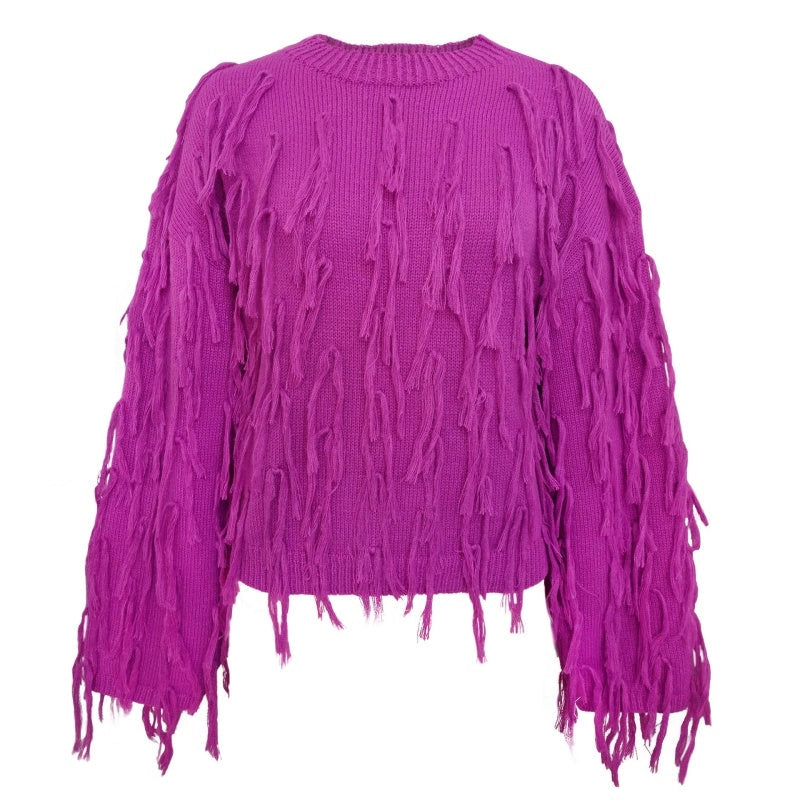 Textured Fringe Knit Sweater