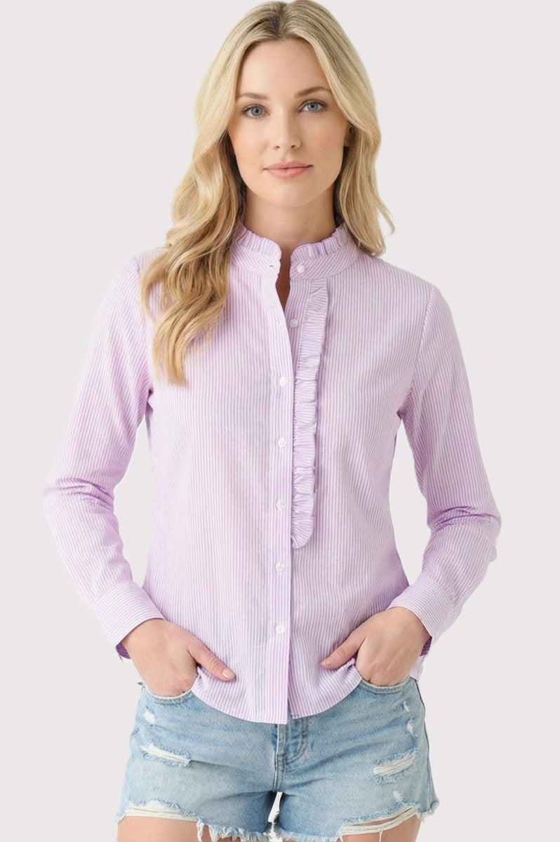 Frill Neck Pinstriped Shirt