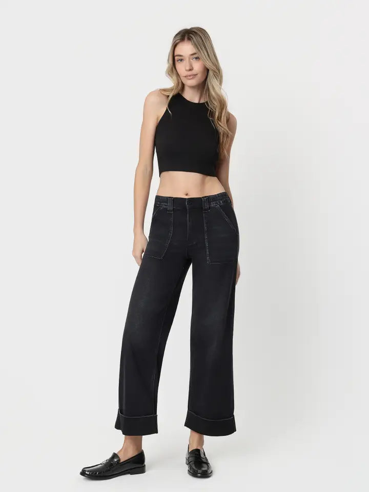 VERVET High Rise Cuffed Baggy Wide Jeans