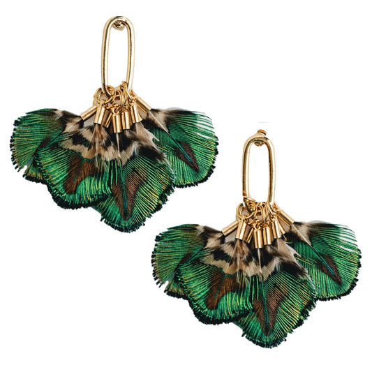 Mallard Fall Feather Tassel Statement Earrings