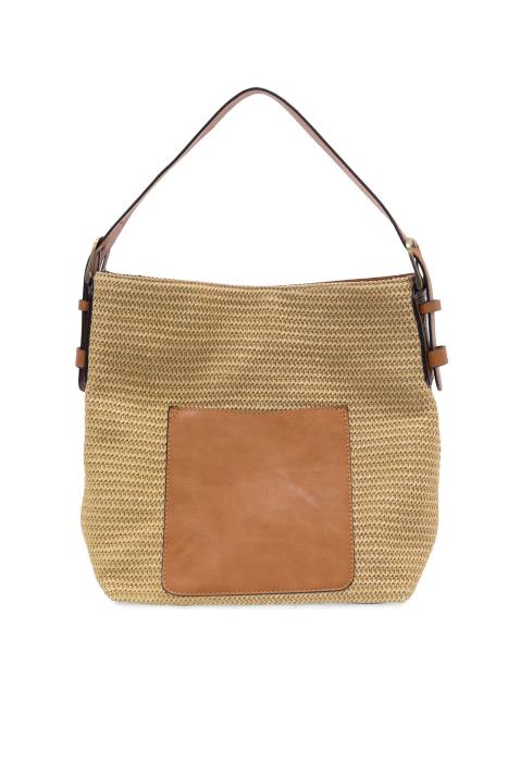 Natural Straw Top Zip Hobo
