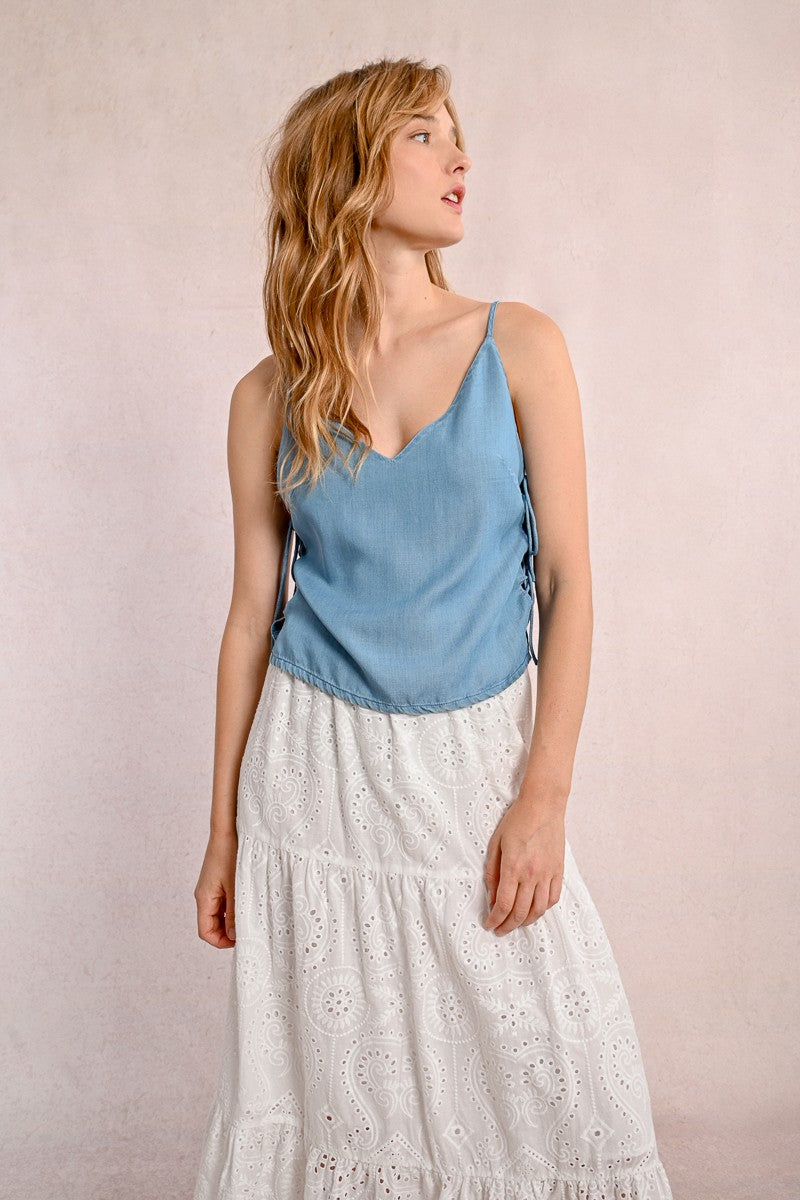 Lace up Denim Tencel Tank
