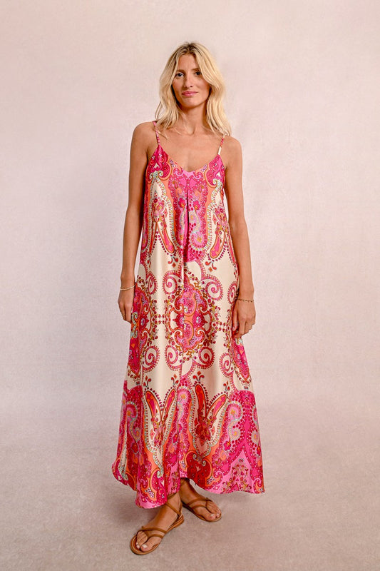 Long Satin Dress with Straps