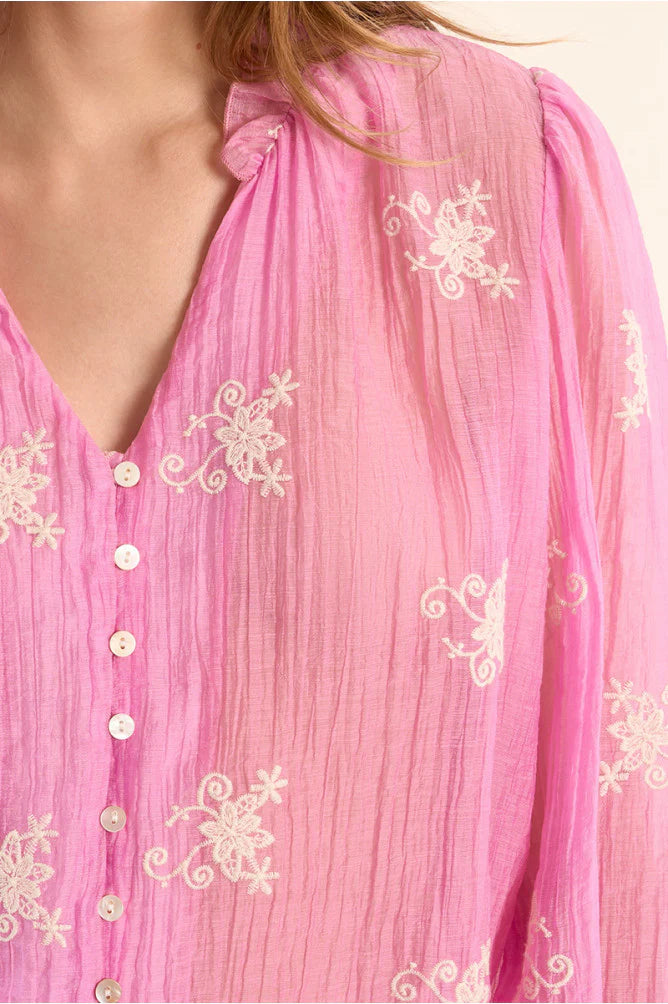 Button Detail Embroidered Blouse