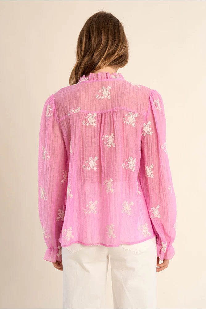 Button Detail Embroidered Blouse