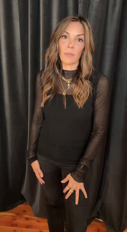 See Through Diamond Pattern Lace Top