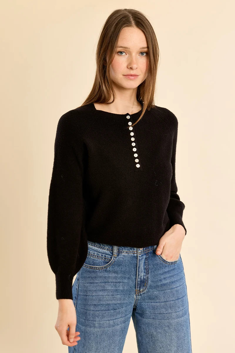 Molly Black Henley Sweater