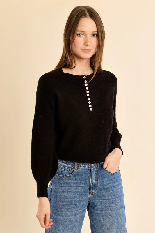 Molly Black Henley Sweater