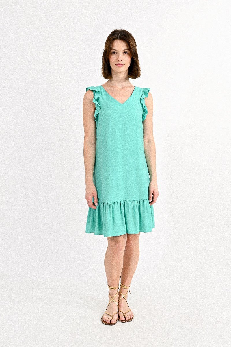 Ruffled Band V-Neck Dress
