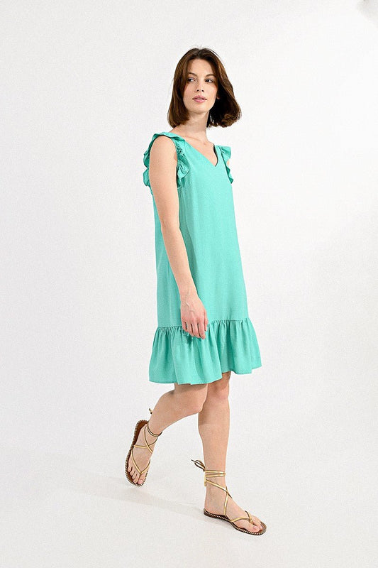 Ruffled Band V-Neck Dress