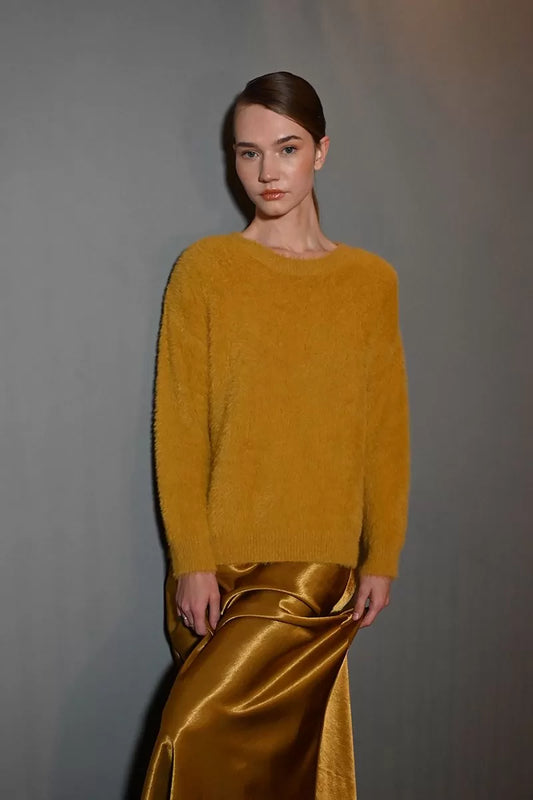 Golden Marigold Fuzzy Knit Sweater