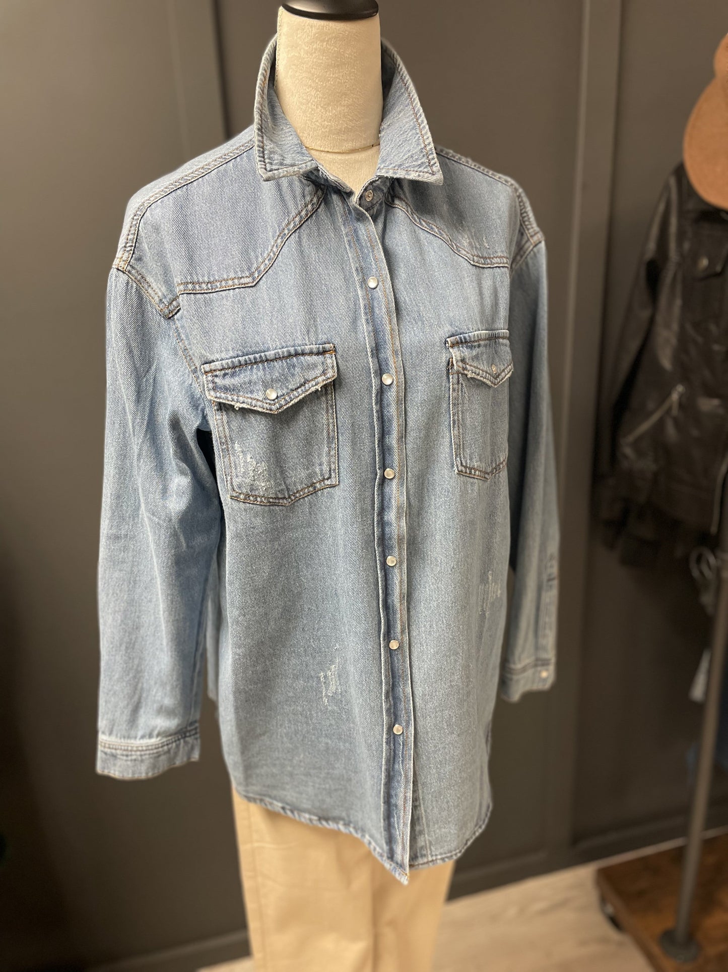 Risen Just For You Button Down Denim Top