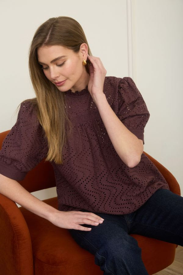Short Sleeve Ruffle Neckline Top