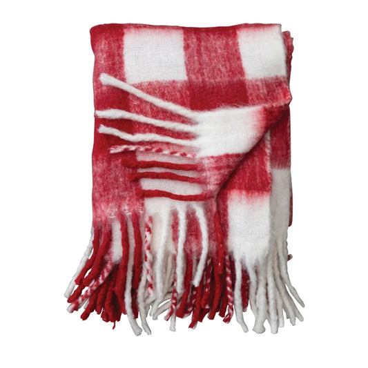 50"W Woven Acrylic Throw w Fringe, Plaid