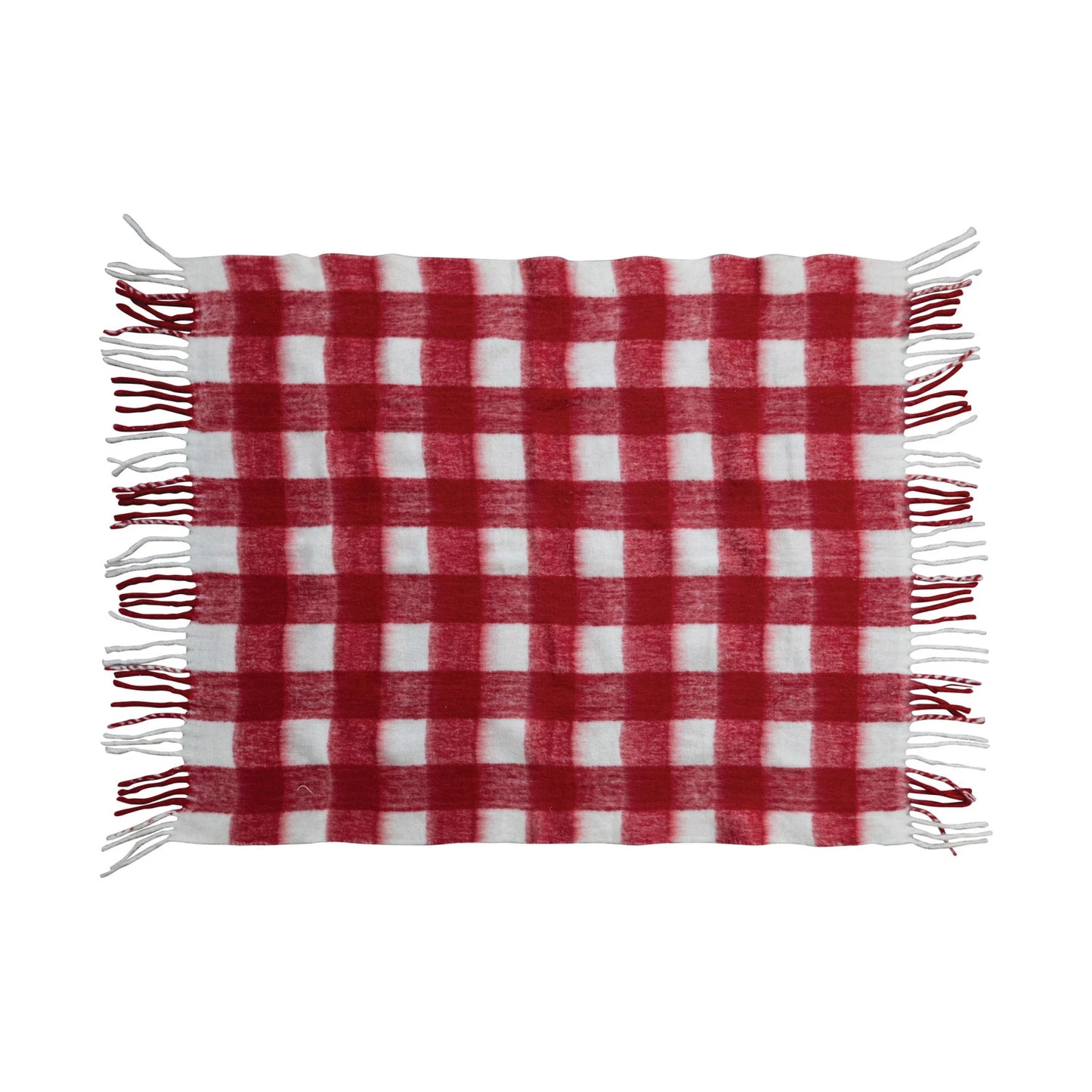 50"W Woven Acrylic Throw w Fringe, Plaid