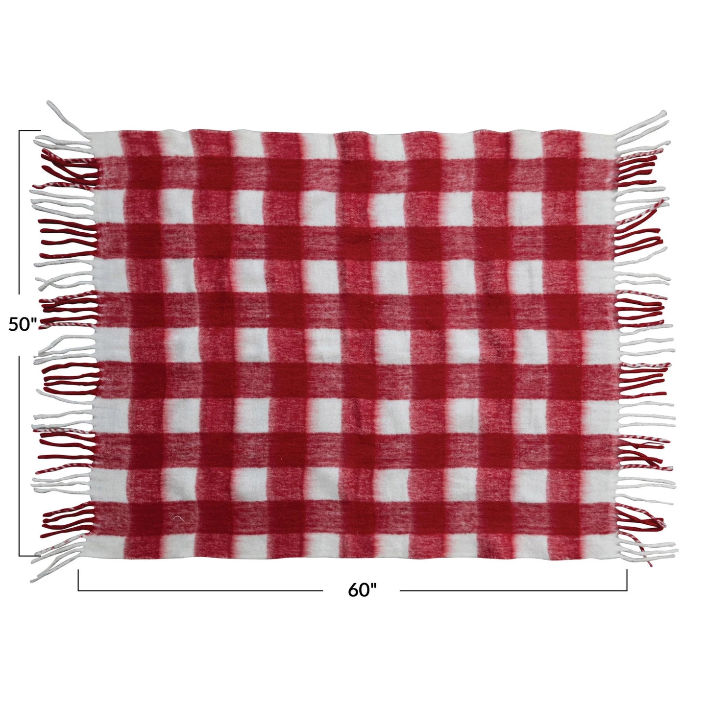 50"W Woven Acrylic Throw w Fringe, Plaid