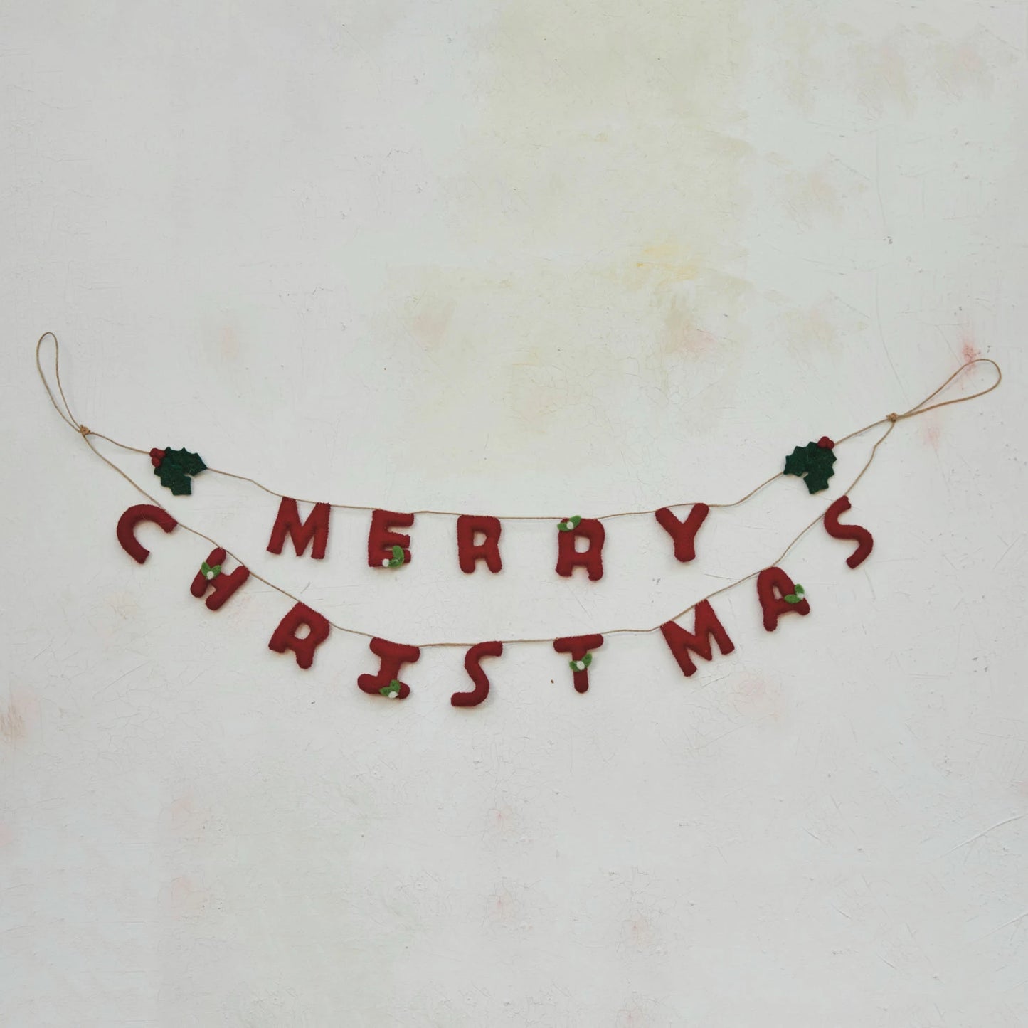 Wool Felt Garland with Leaves "Merry Christmas"