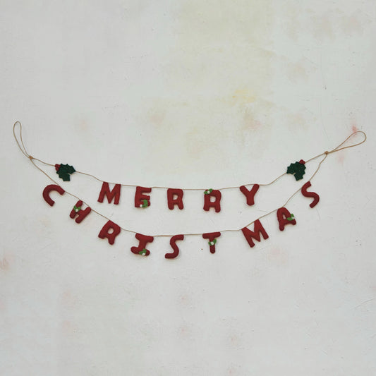 Wool Felt Garland with Leaves "Merry Christmas"