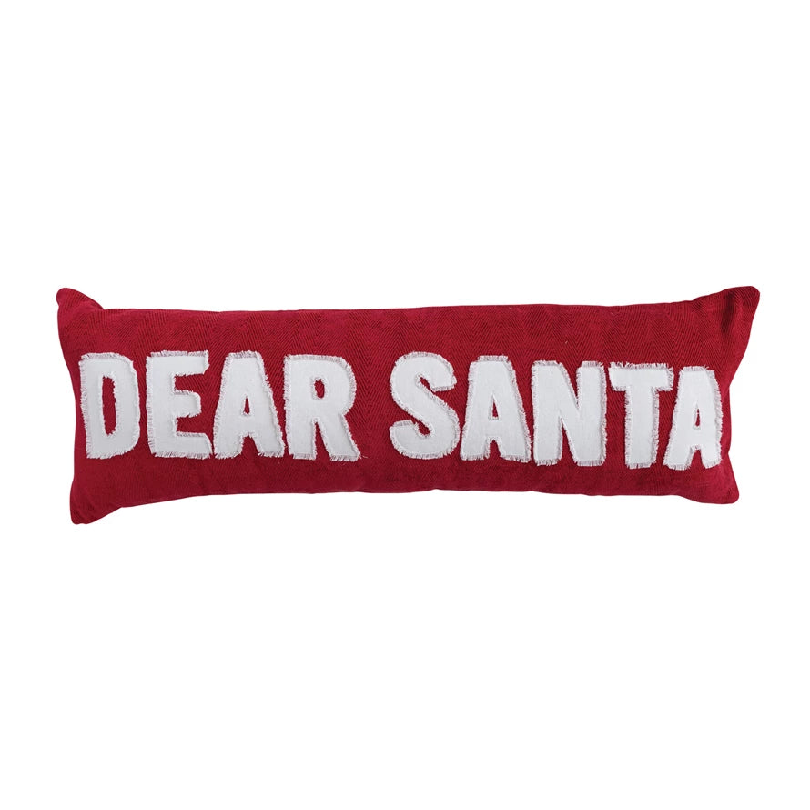 Woven Cotton Lumbar Pillow with Applique "Dear Santa"