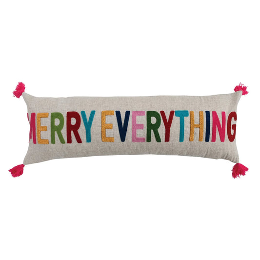 Cotton & Linen Lumbar Pillow, "MERRY EVERYTHING"