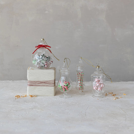 Glass Candy Jar Ornament with Candy
